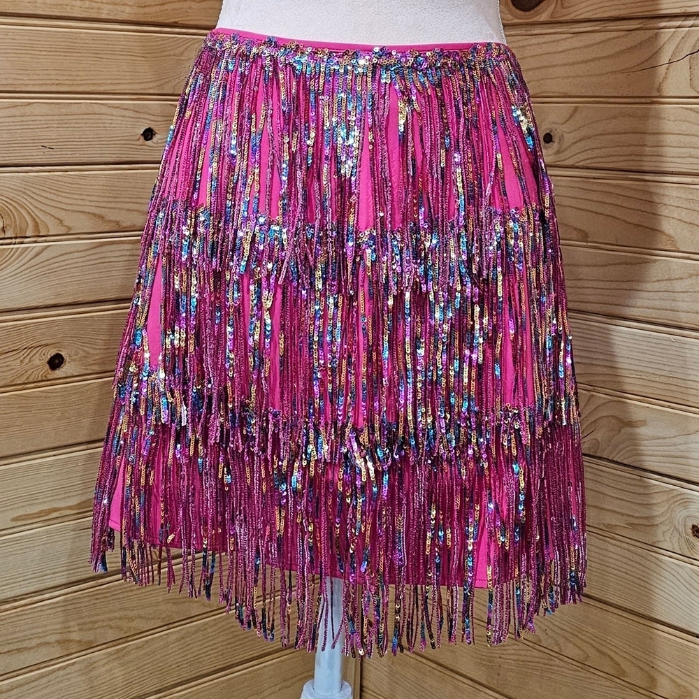 New Vibrant Pink Fringe Mini Skirt Size Small